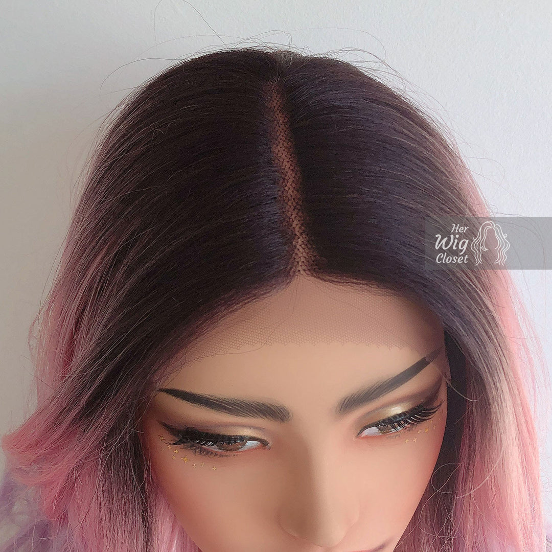 Kylie | 20" Pink and Purple Ombre Black Roots Lace Front Wig Her Wig Closet
