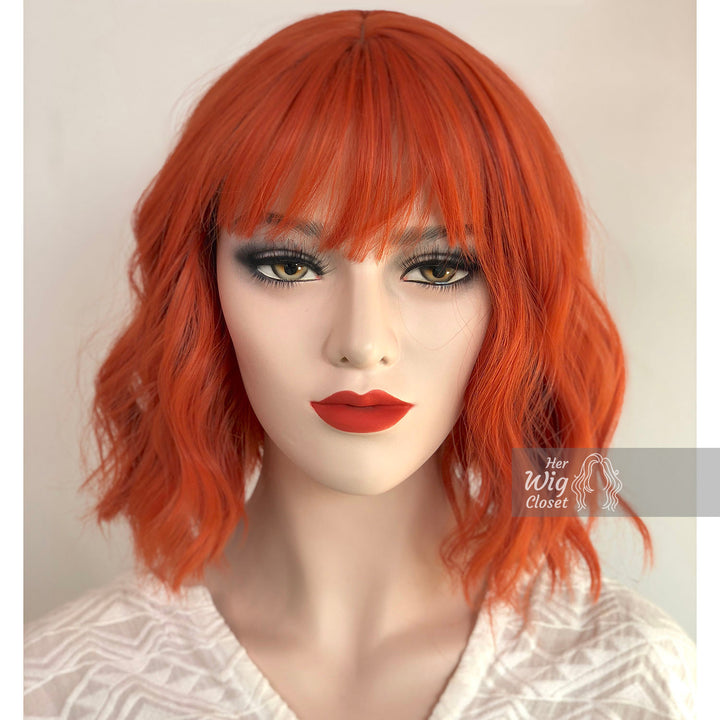 Lola | 12" Orange Wavy Bob Synthetic Wig with Bangs Her Wig Closet