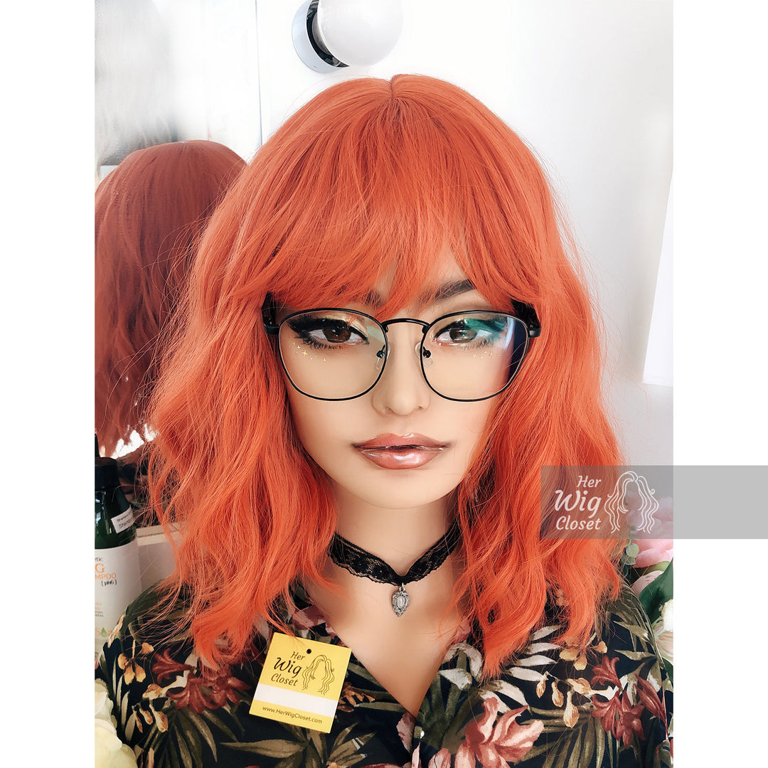 Lola | 12" Orange Wavy Bob Synthetic Wig with Bangs Her Wig Closet