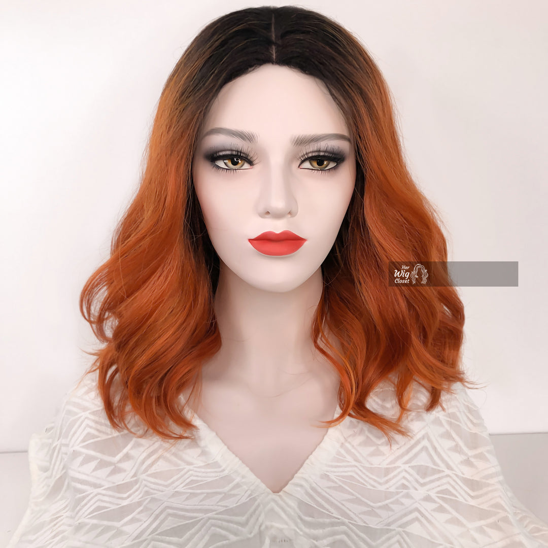 Dark Brown Ginger Red Ombre Wavy Lace Wig 12" | Primrose
